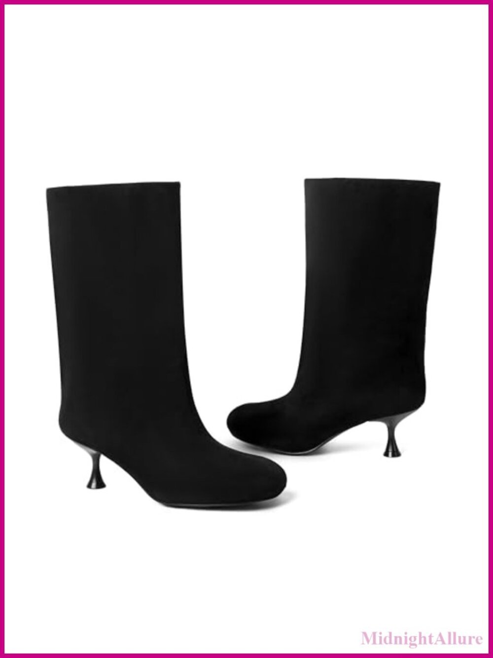 Wide Calf Suede Mid Calf Boots Kitten Heel Slip-On Comfortable